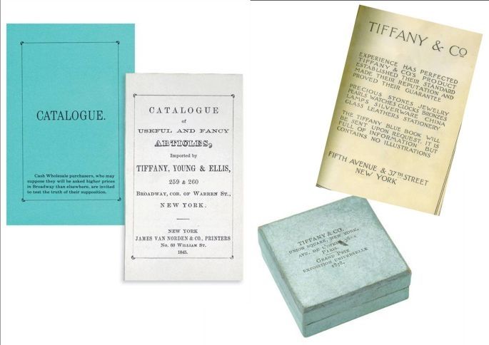 Lo storico blue book, il catalogo annuale di Tiffany, e una vecchia, affascinante, blue box Lo storico blue book, il catalogo annuale di Tiffany, e una vecchia, affascinante, blue box