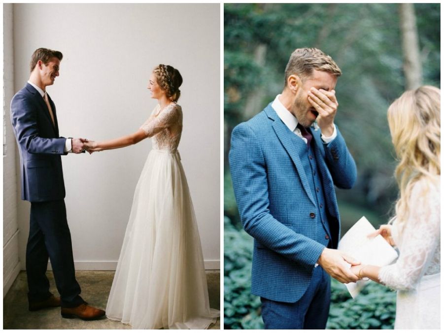 sposo e sposa si vedono prima della cerimonia sposo e sposa si vedono prima della cerimonia