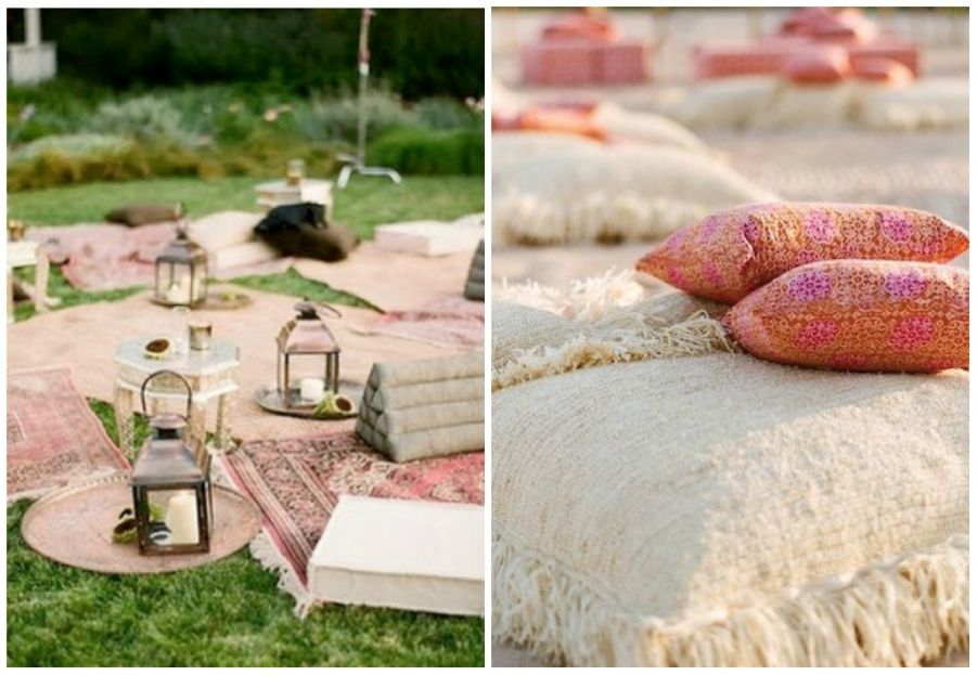 idee matrimonio: zona relax ospiti con cuscini e tappeti